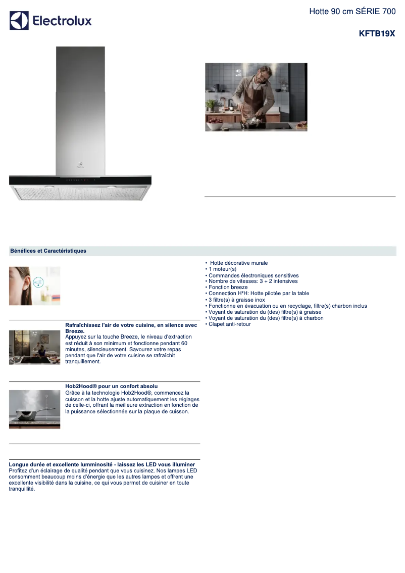 Page 1 de la notice Fiche technique Electrolux KFTB19X