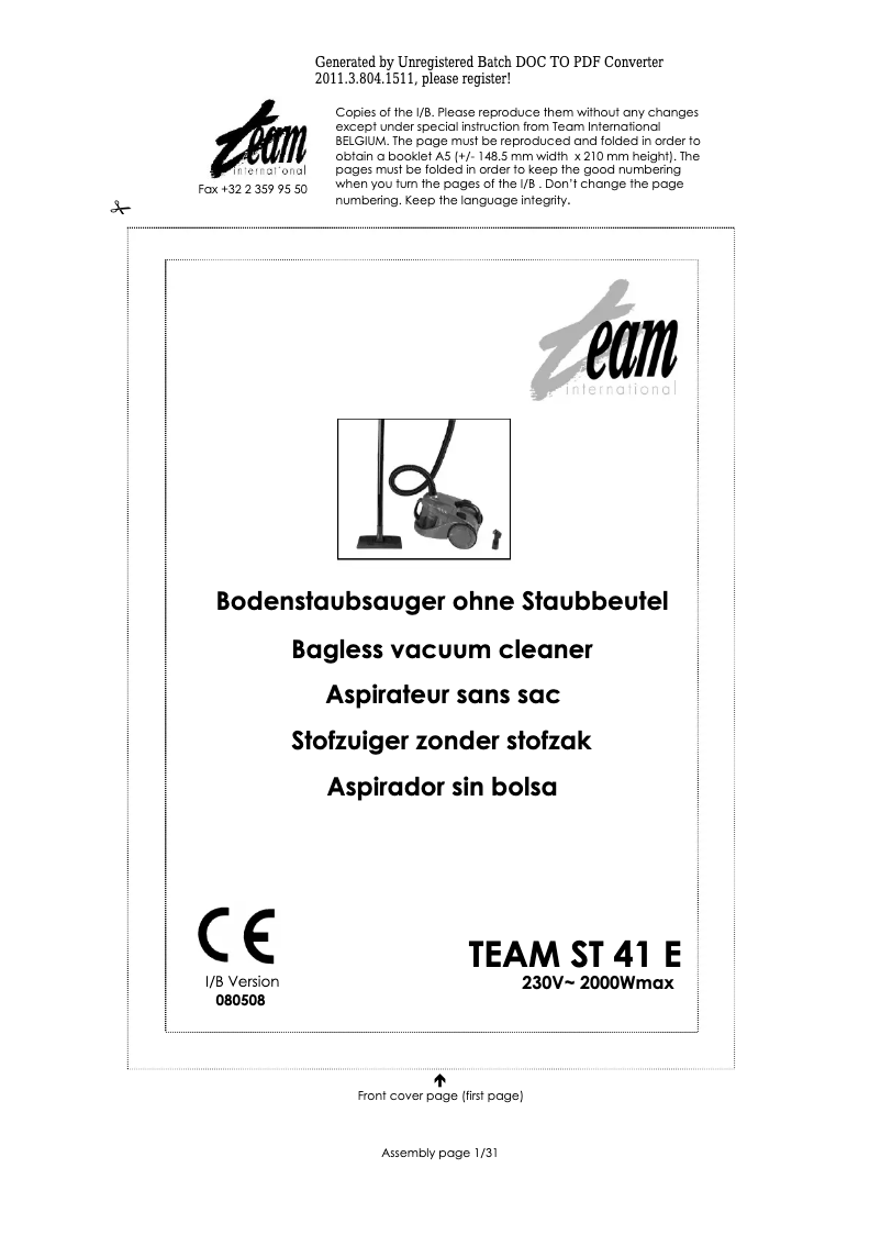Page n°1 - Manuel utilisateur Team ST 41