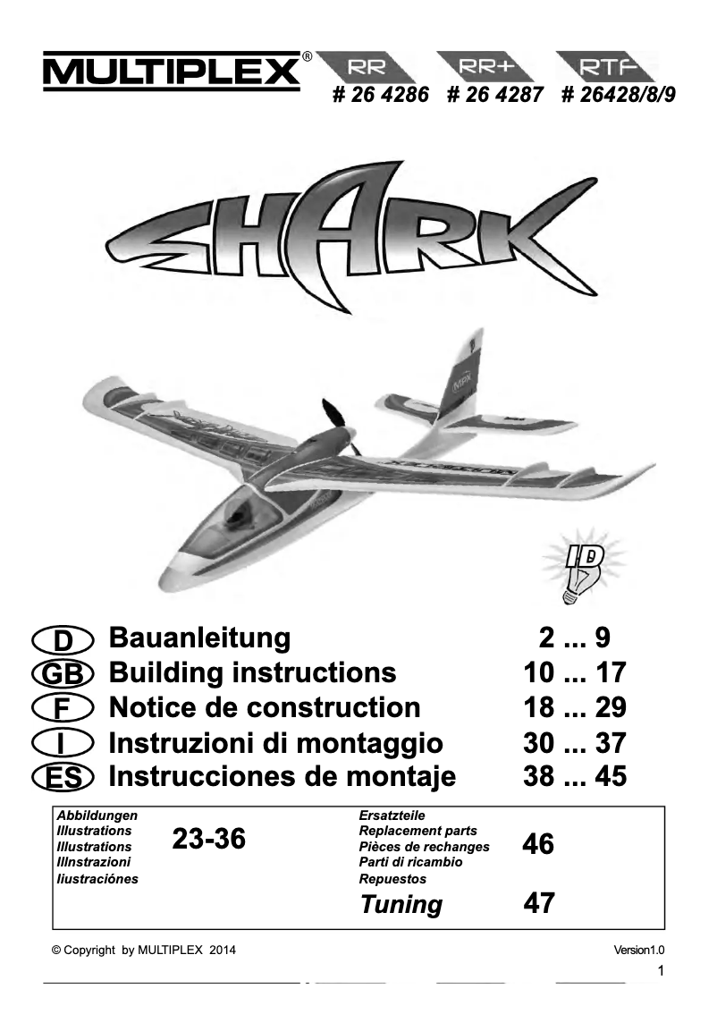 Page 1 de la notice Manuel utilisateur Multiplex RTF SHARK