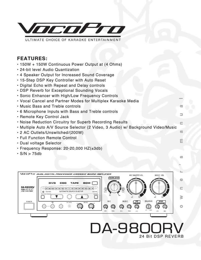 Page 1 de la notice Manuel utilisateur Vocopro DA-9800RV