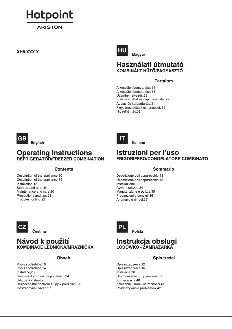 Page 1 de la notice Manuel utilisateur Hotpoint XH8 T3U X