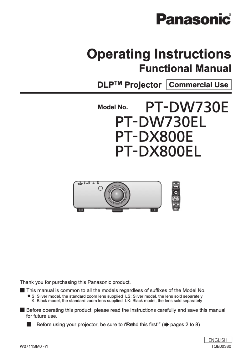 Page n°1 - Manuel utilisateur Panasonic PT-DW730E