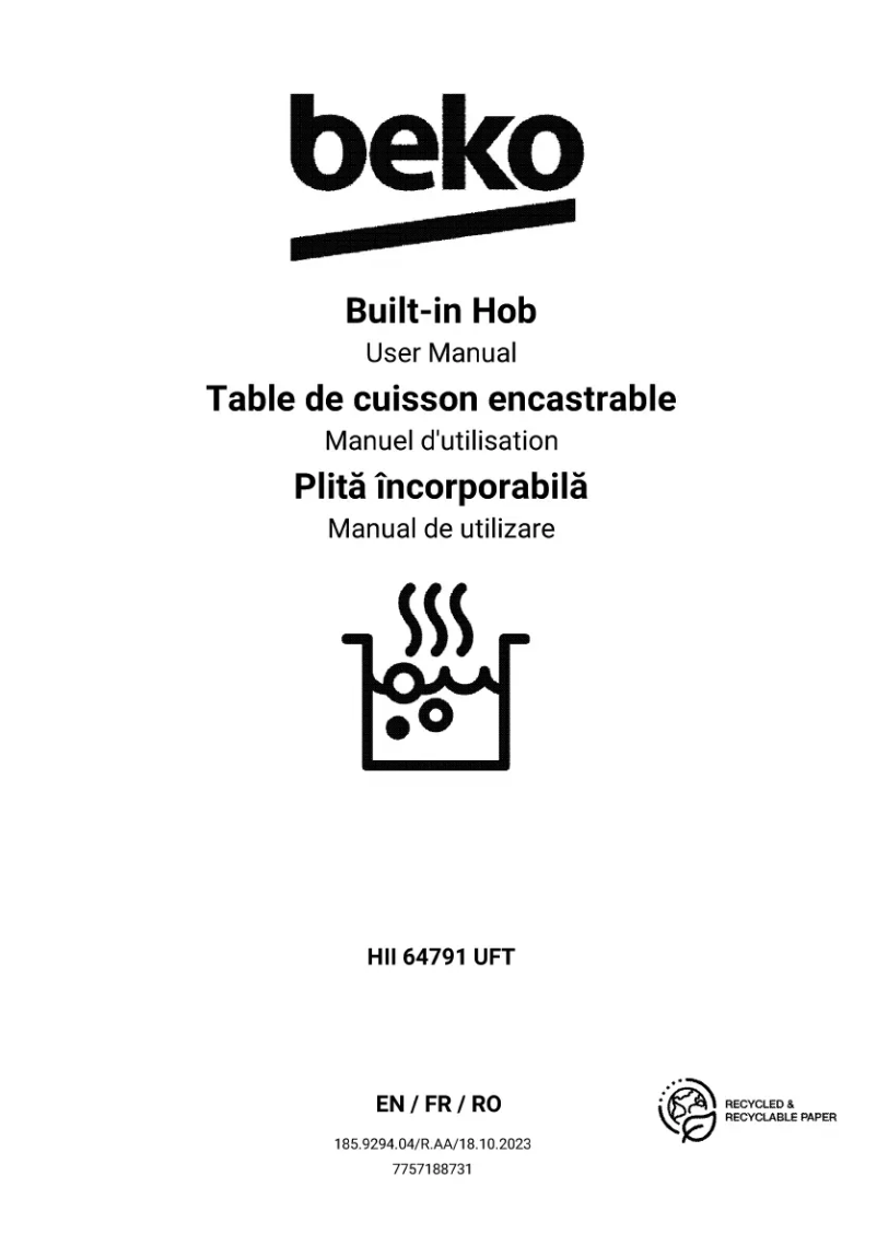 Page 1 de la notice Manuel utilisateur Beko HII64791UFT