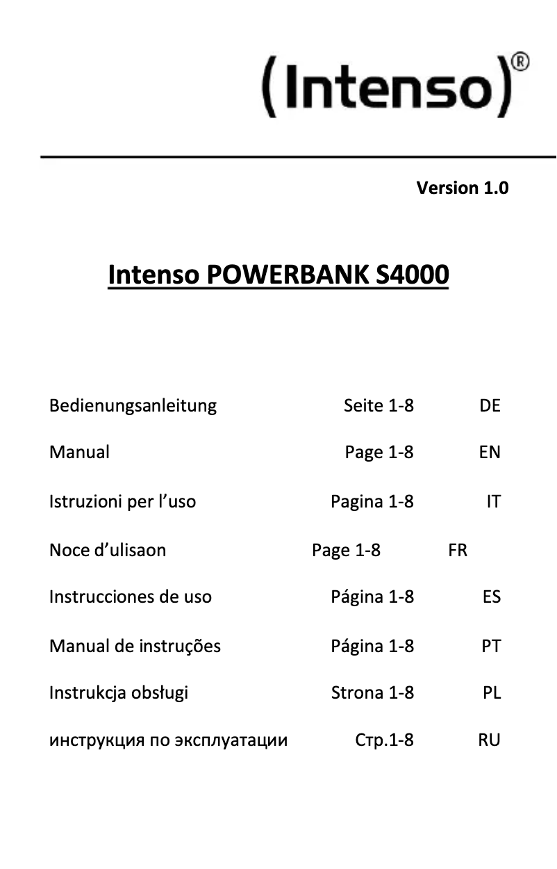 Page n°1 - Manuel utilisateur Intenso Powerbank S4000