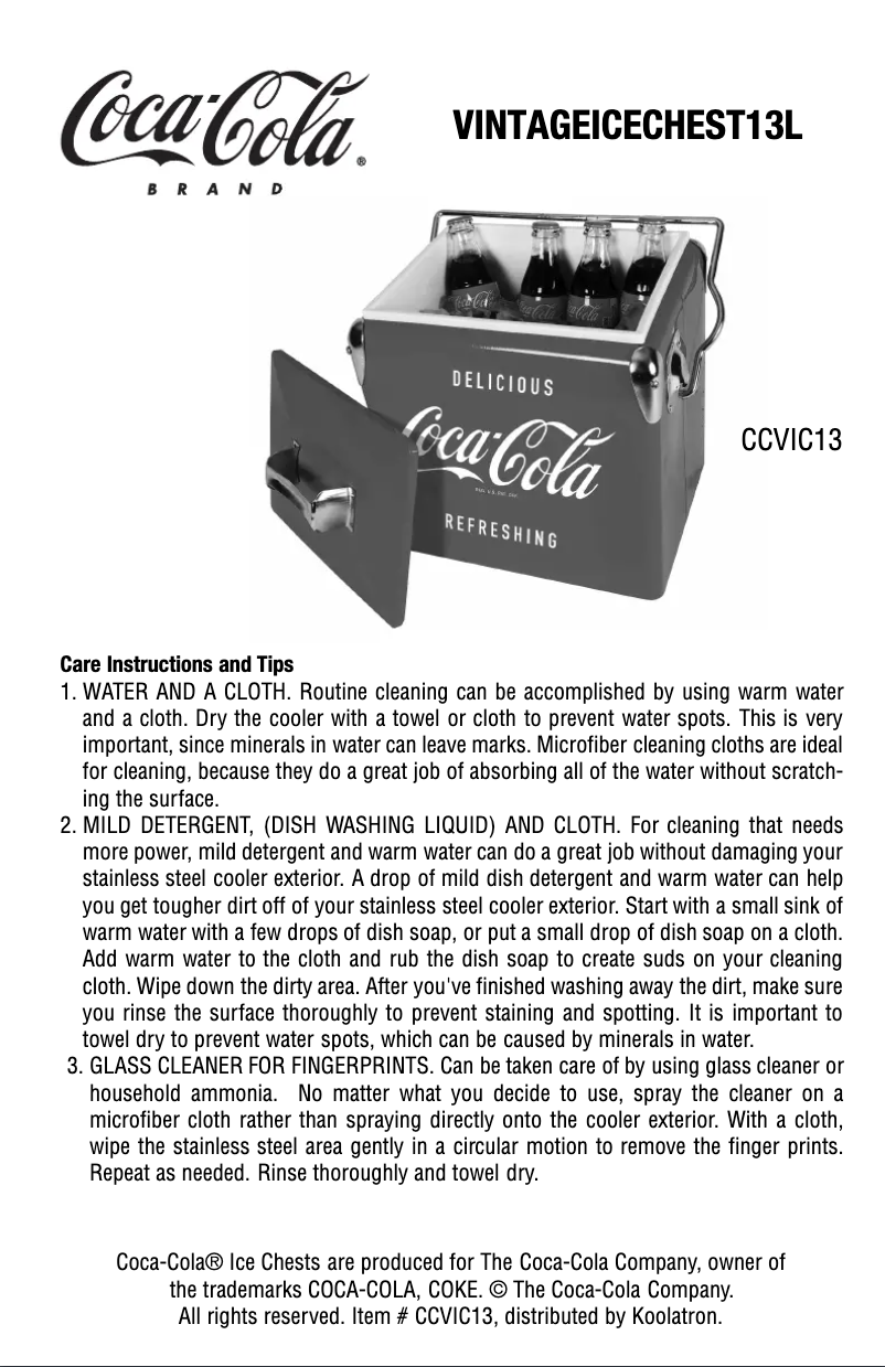 Page 1 de la notice Manuel utilisateur Coca-Cola CCVIC13