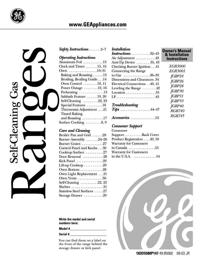 Page n°1 - Manuel utilisateur GE JGBP40BEHCT