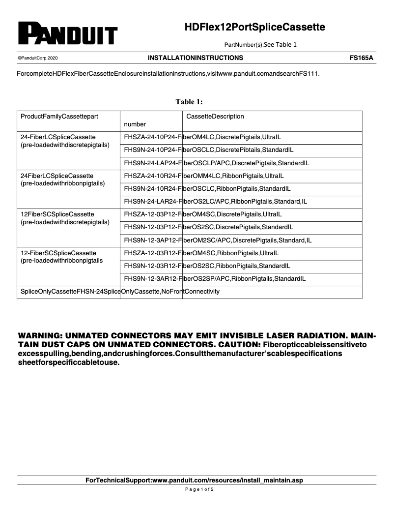 Página 1 del manual Manual de usuario Panduit FHS9N-12-3AR