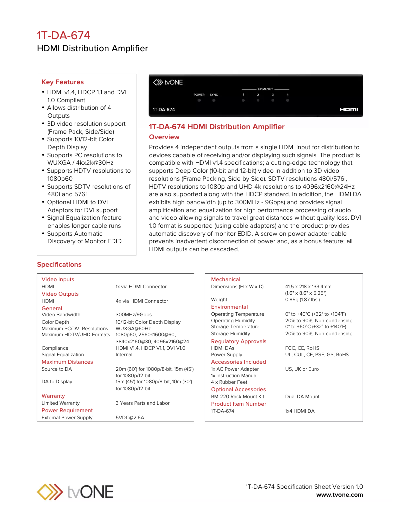 Page 1 de la notice Brochure TV One 1T-DA-674