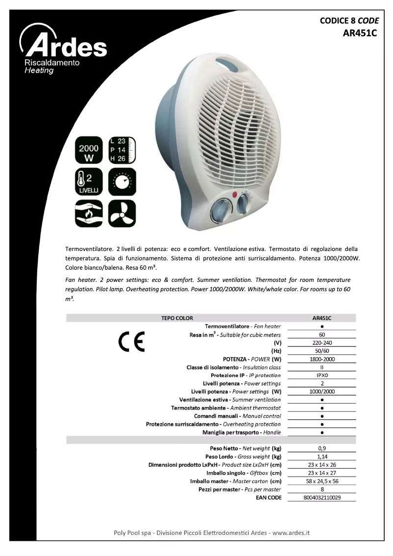 Página 1 del manual Ficha técnica Ardes AR451C
