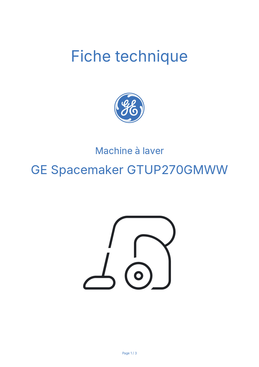 Image de la première page du manuel de l'appareil Spacemaker GTUP270GMWW