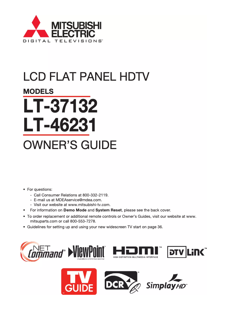 Page 1 de la notice Manuel utilisateur Mitsubishi LT-37132