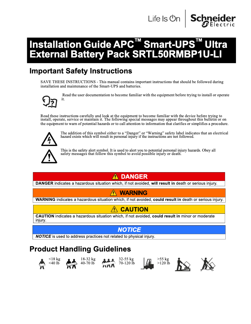 Page n°1 - Manuel utilisateur APC Smart-UPS SRTL50RMBP1U-LI