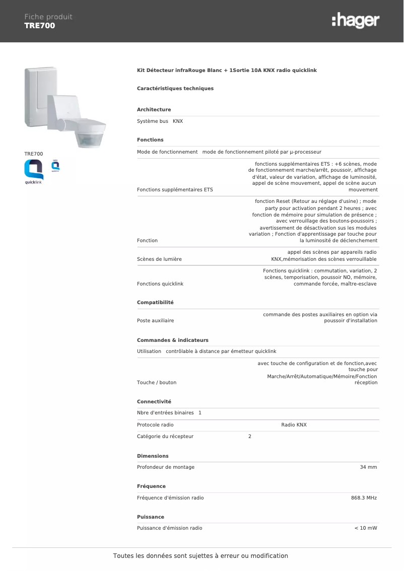 Image de la première page du manuel de l'appareil TRE700