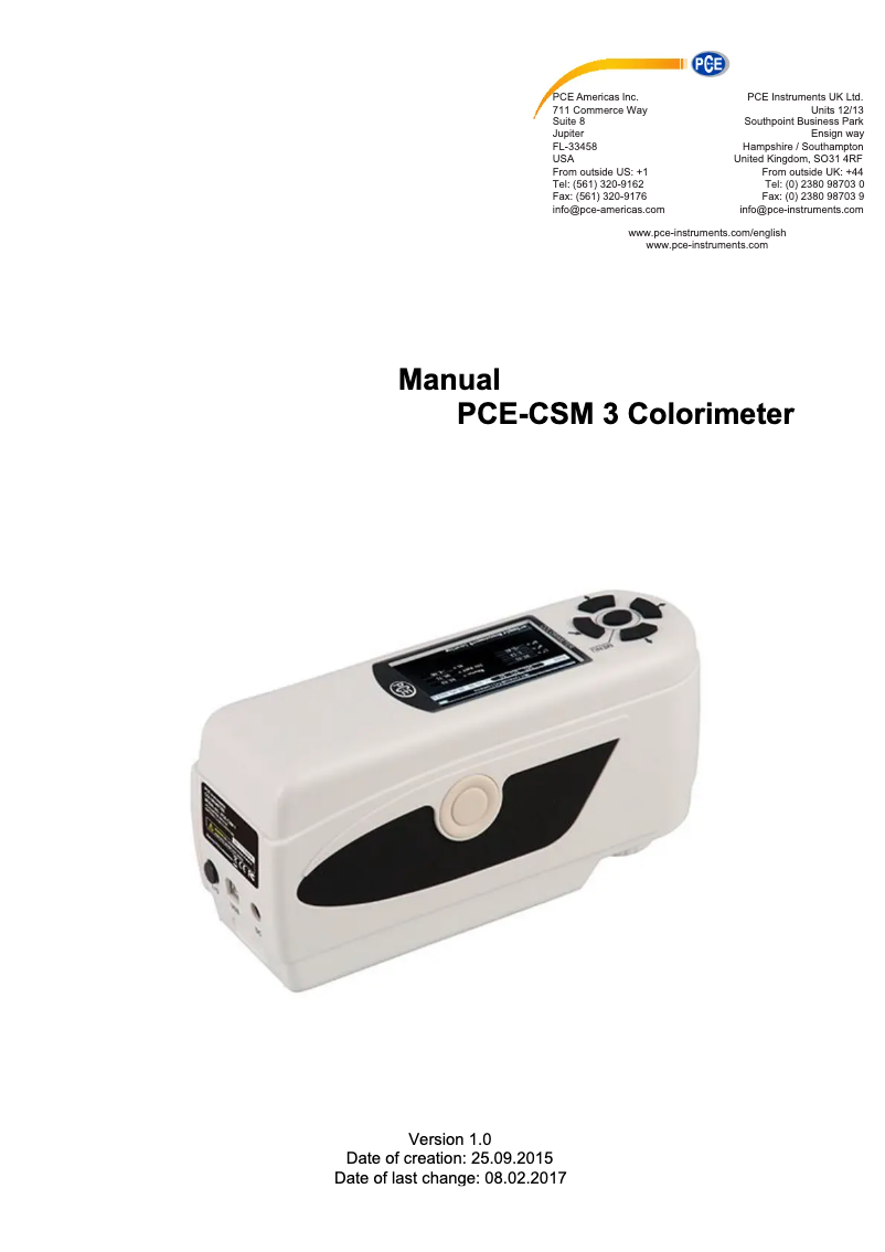 Image de la première page du manuel de l'appareil PCE-CSM 3