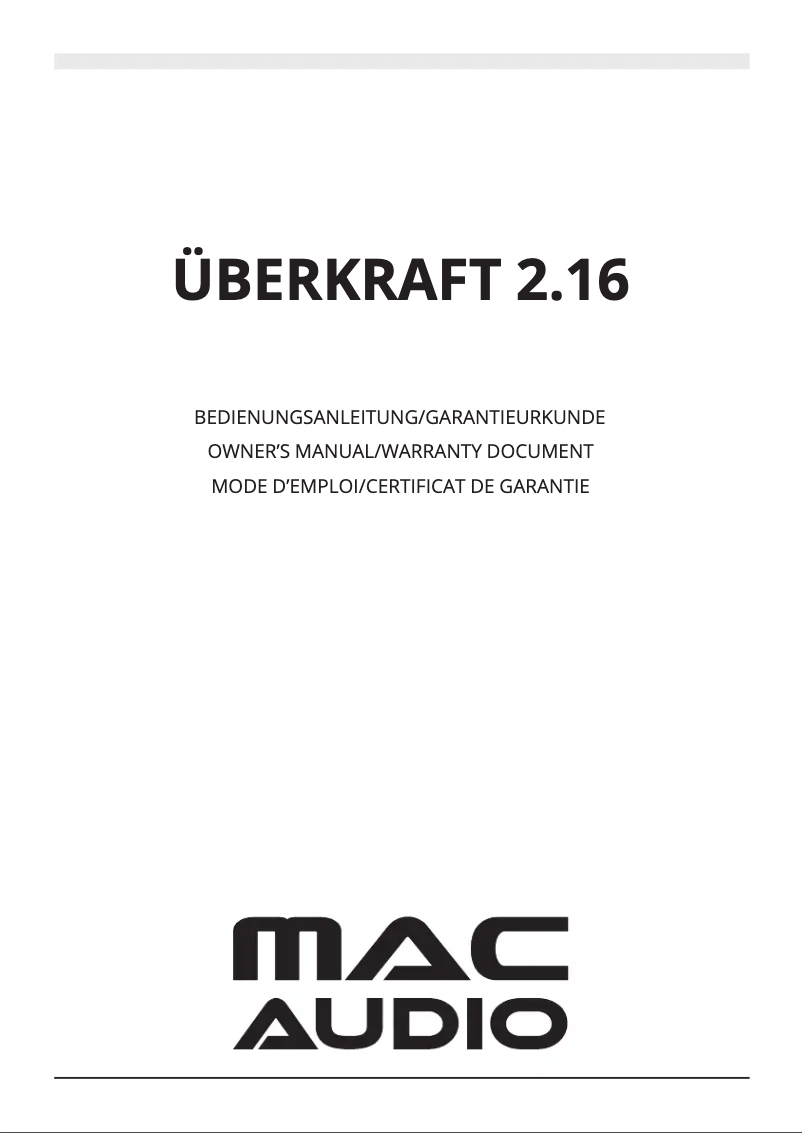 Page 1 of the manual User Manual Mac Audio Überkraft 2.16