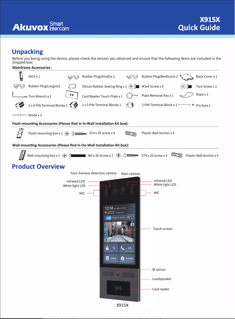 Page 1 de la notice Manuel utilisateur Akuvox X915S