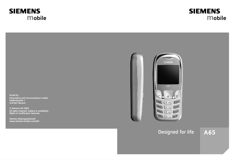 Image de la première page du manuel de l'appareil A65