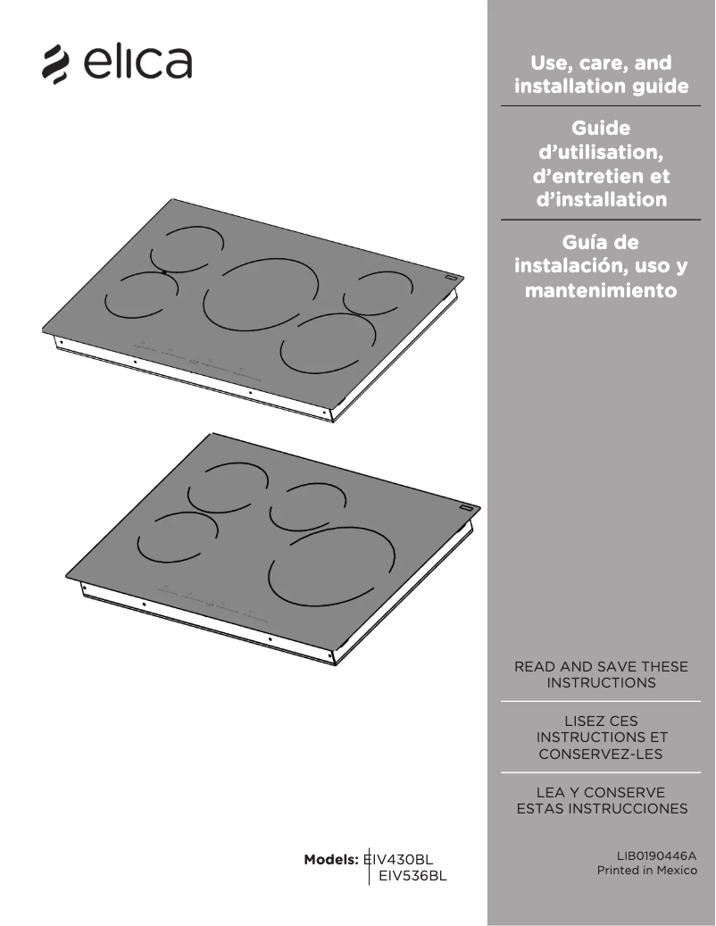 Page 1 de la notice Manuel utilisateur Elica EIV430BL
