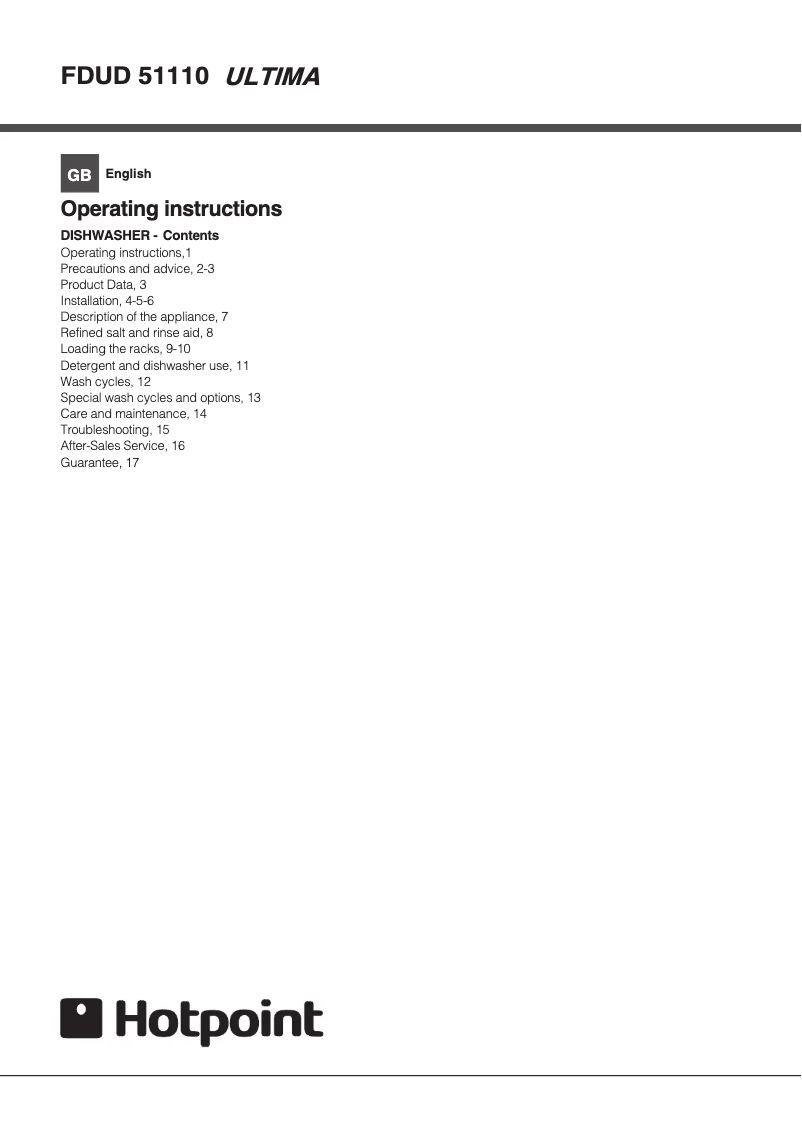 Page n°1 - Manuel utilisateur Hotpoint FDUD 51110 P Ultima