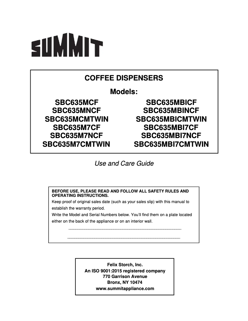 Page 1 de la notice Manuel utilisateur Summit SBC635MCMTWIN