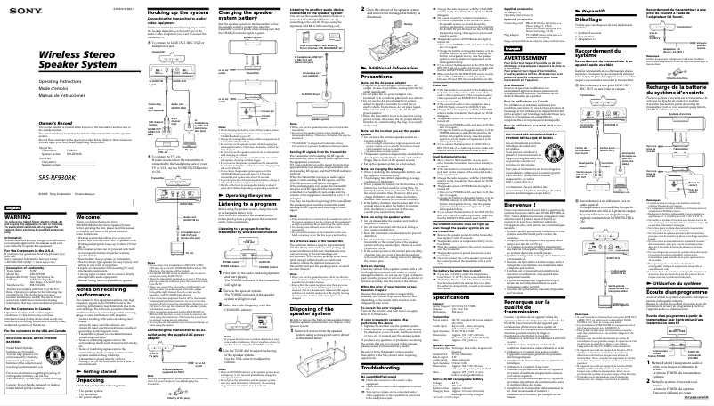 Page 1 de la notice Manuel utilisateur Sony SRS-RF930RK