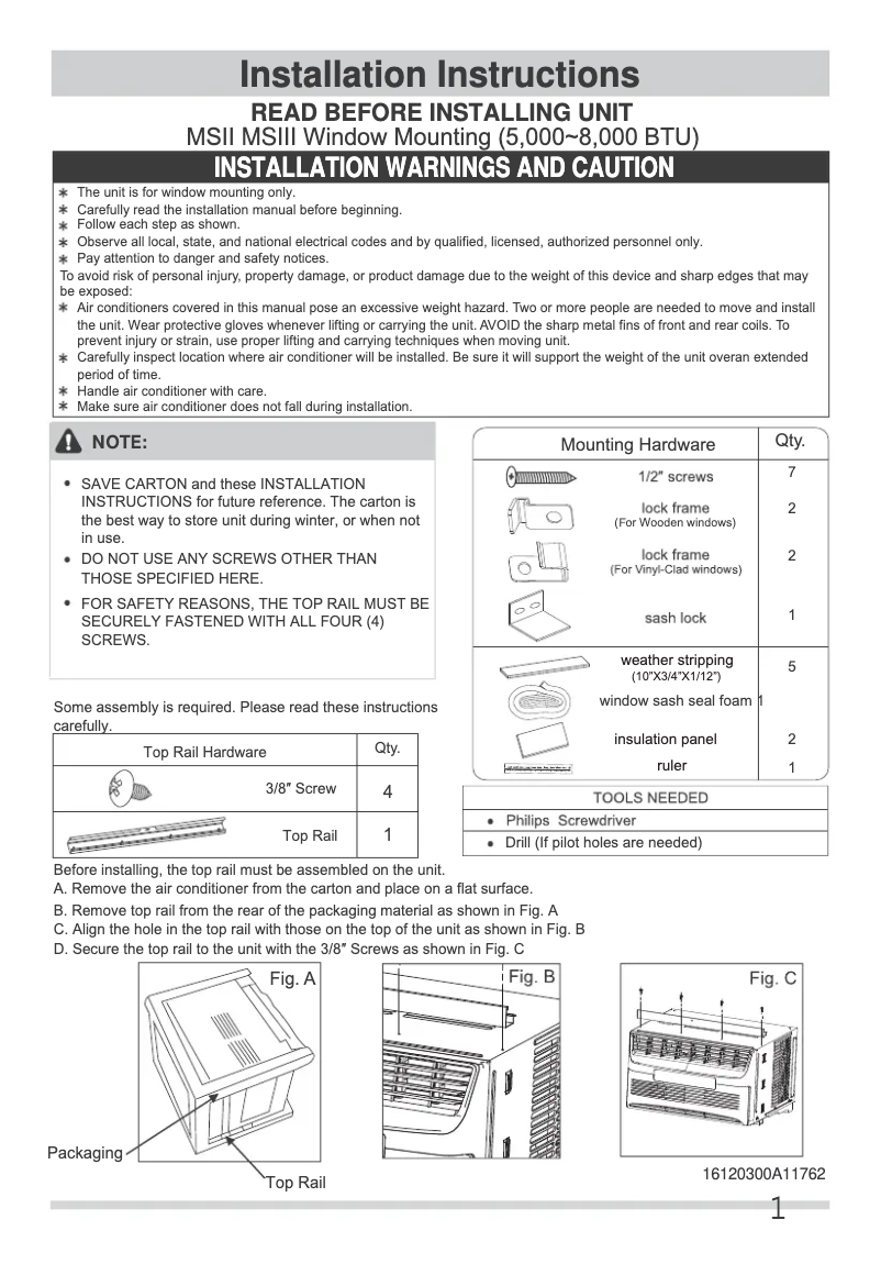 Página 1 del manual Guía de instalación Frigidaire FGRQ0833U1