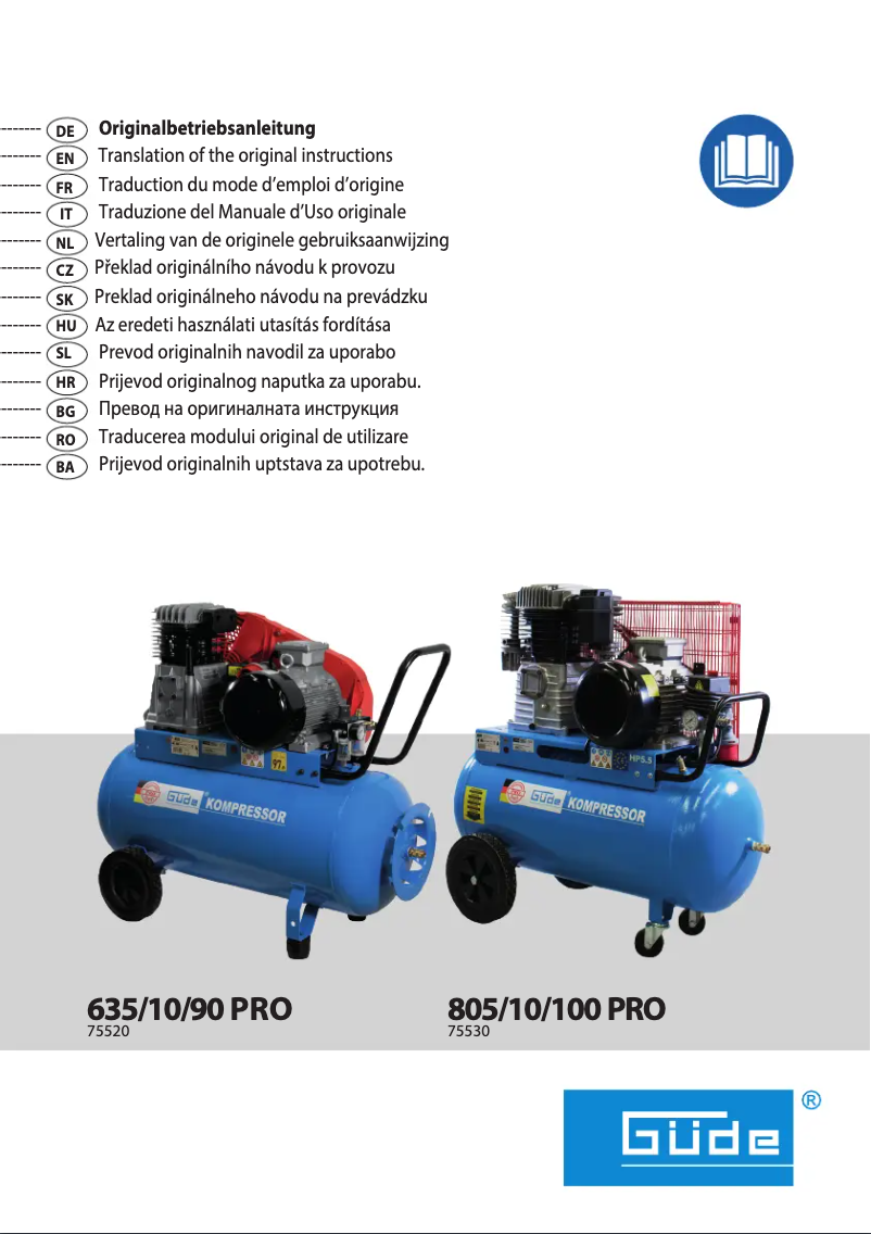 Page 1 de la notice Manuel utilisateur Güde Kompressor 635/10/90 PRO