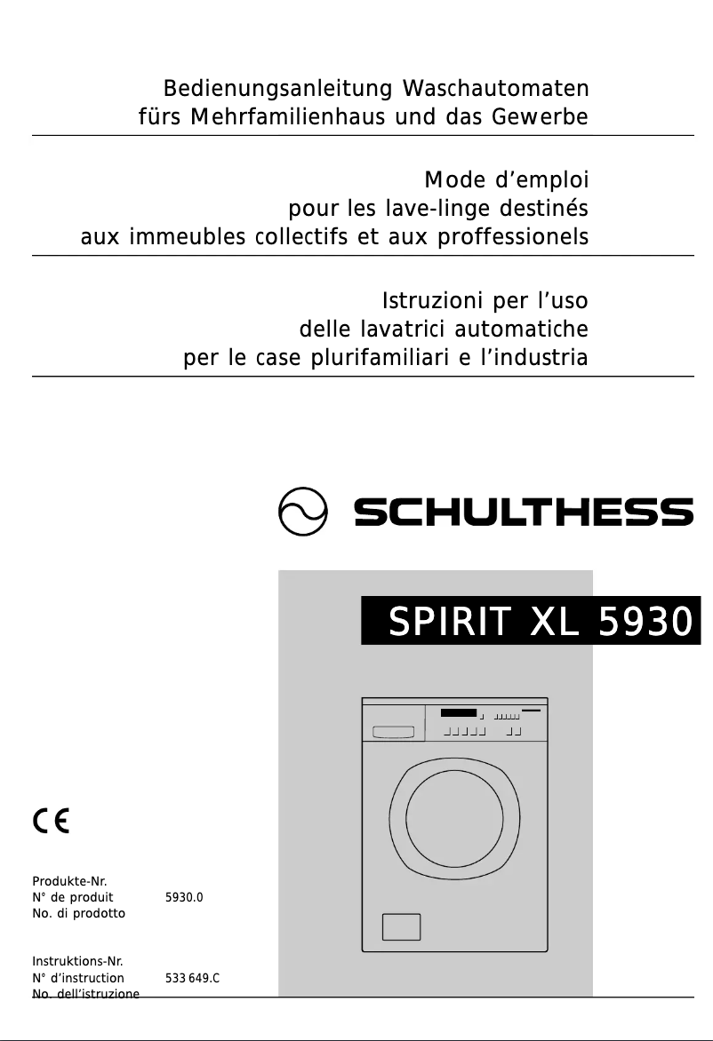 Page n°1 - Manuel utilisateur Schulthess Spirit TopLine XL 5930