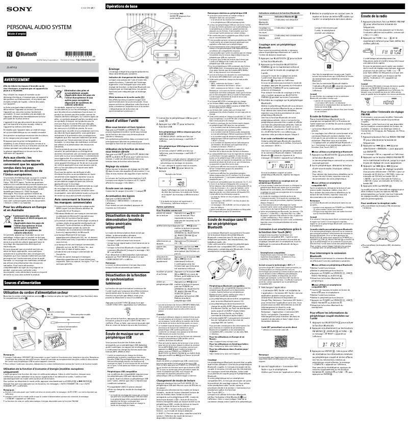 Page n°1 - Manuel utilisateur Sony ZS-BTY52