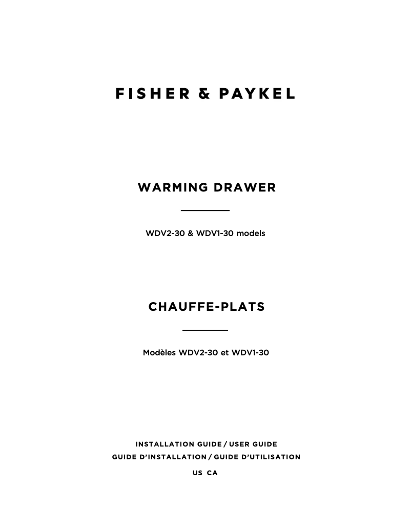 Page 1 de la notice Instructions / montage Fisher & Paykel WDVI30N