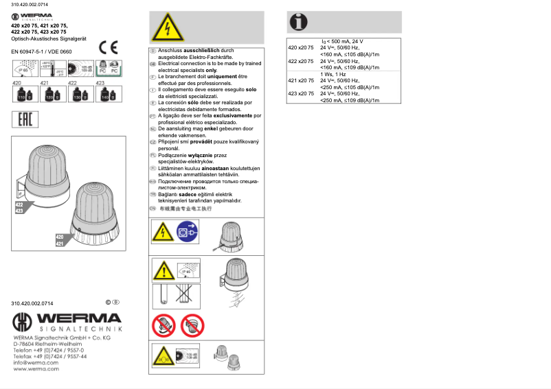 Page 1 de la notice Manuel utilisateur Werma 422