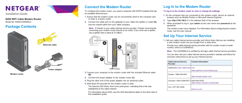 Page 1 de la notice Guide d'installation Netgear CG3000Dv2