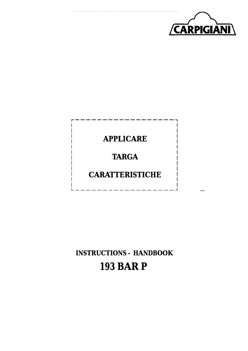 Page n°1 - Manuel utilisateur Carpigiani 193 BAR P