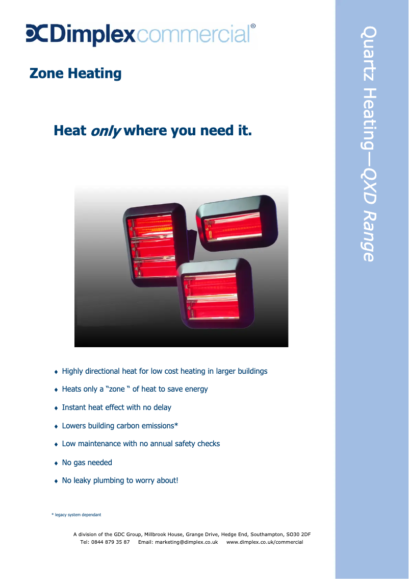 Page 1 de la notice Fiche technique Dimplex QXD4500