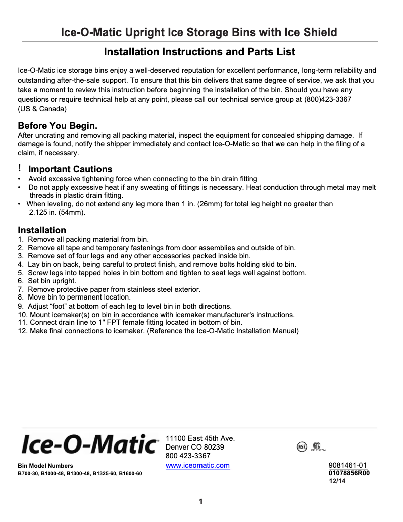 Page 1 de la notice Manuel utilisateur Ice-O-Matic B700-30