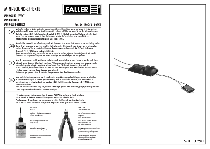 Page n°1 - Manuel utilisateur Faller 180254