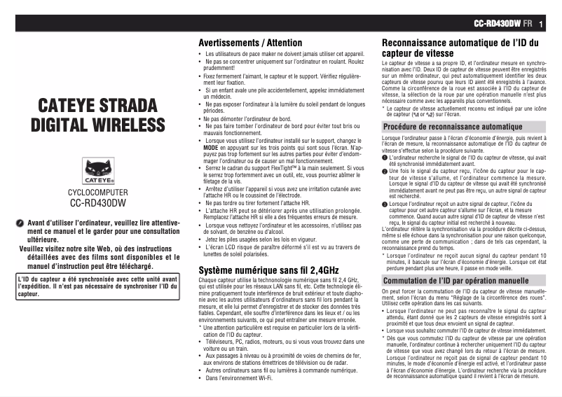 Page 1 de la notice Manuel utilisateur Cateye Strada CC-RD430DW