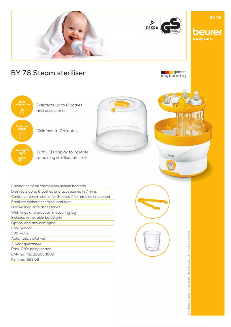 Page 1 de la notice Fiche technique Beurer BY 76