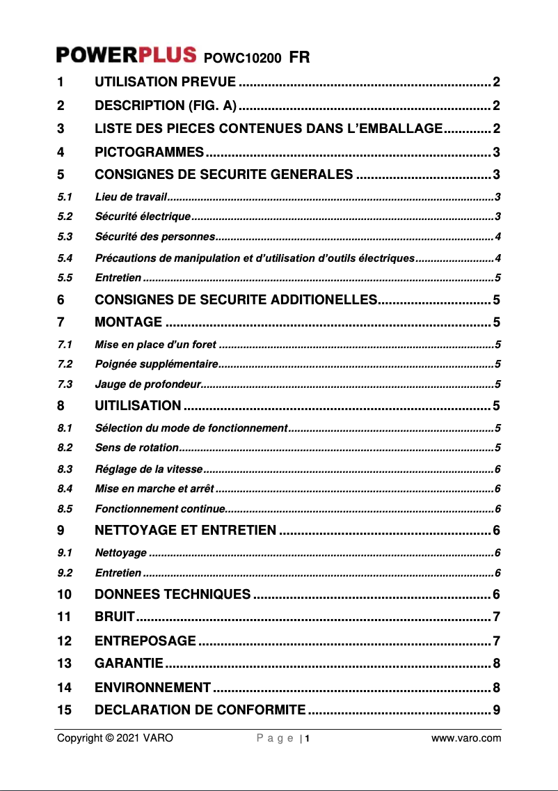 Image de la première page du manuel de l'appareil POWC10200