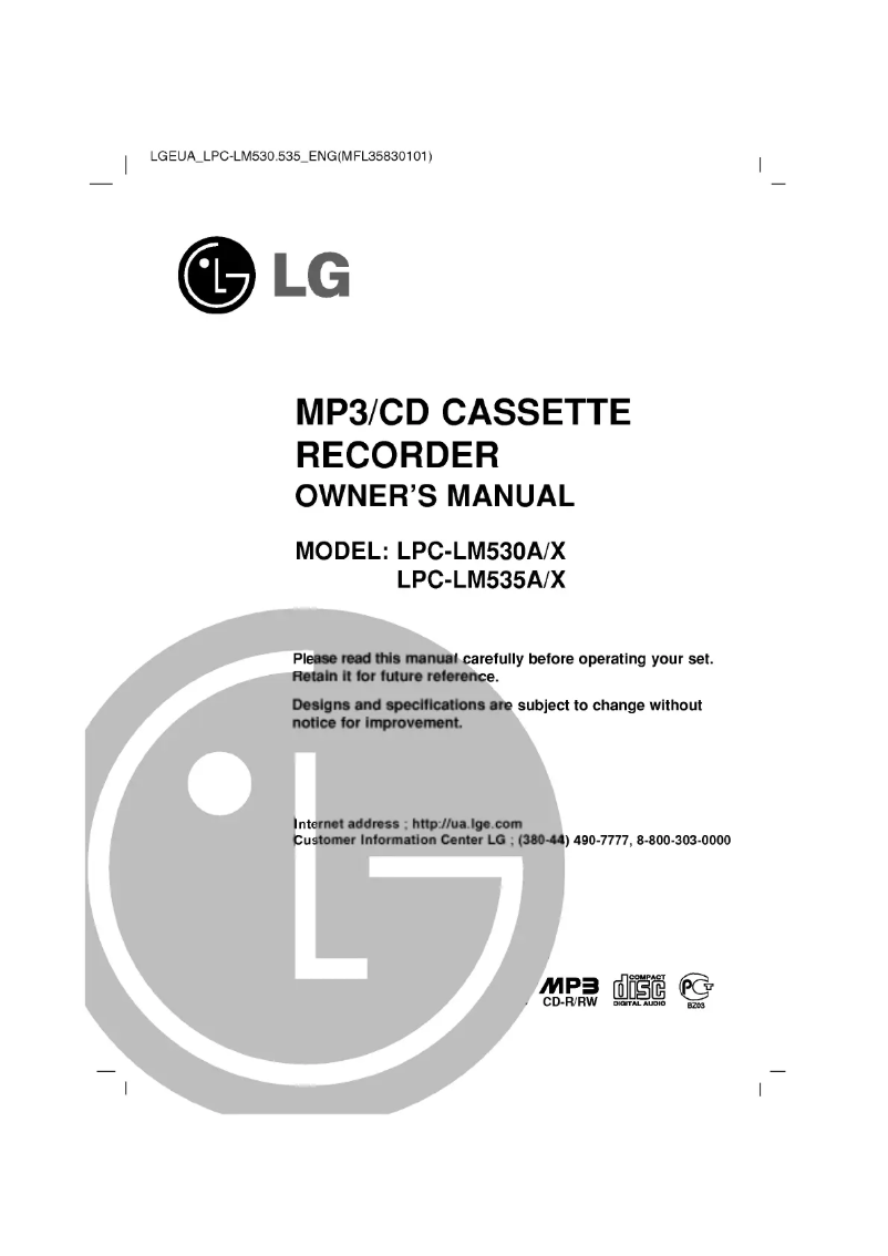Page 1 de la notice Manuel utilisateur LG LPC-LM535X