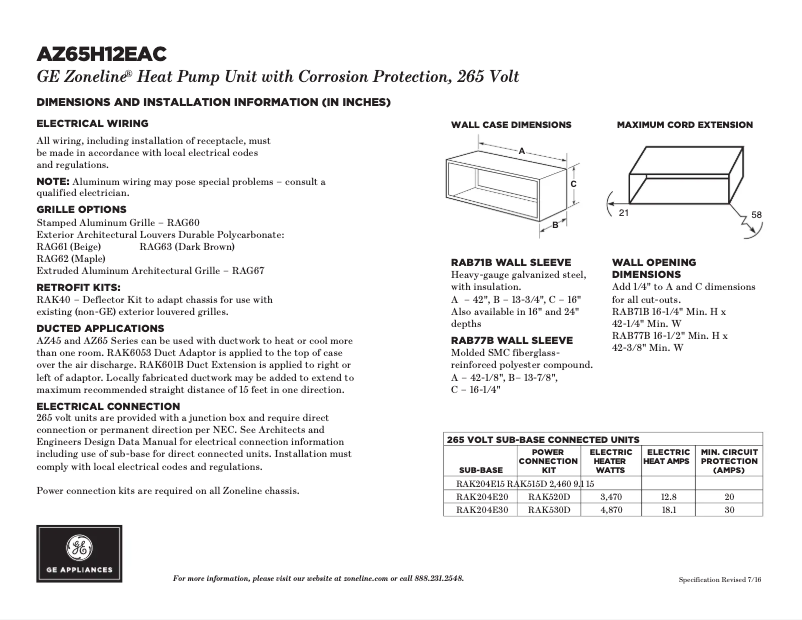 Page n°1 - Fiche technique GE AZ65H12EAC