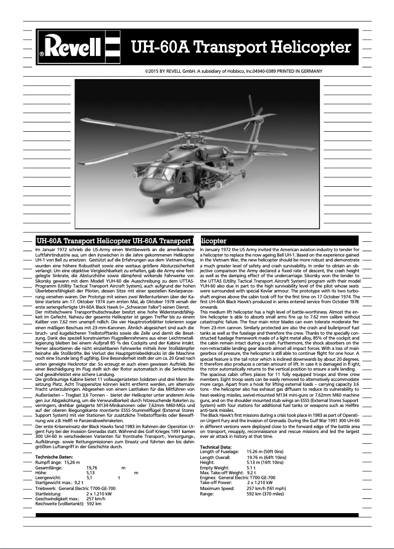 Image de la première page du manuel de l'appareil UH-60A Transport Helicopter