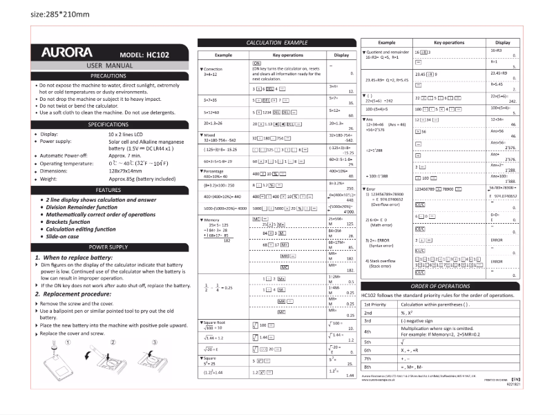 Page 1 de la notice Manuel utilisateur Aurora HC102