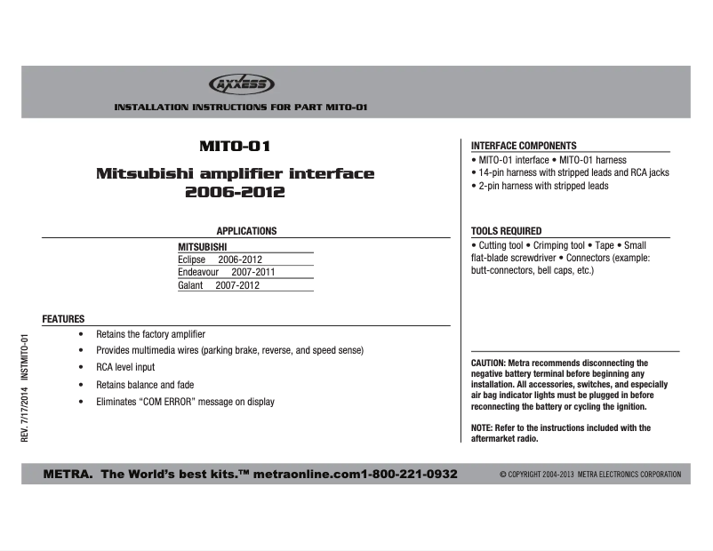 Image de la première page du manuel de l'appareil MITO-01