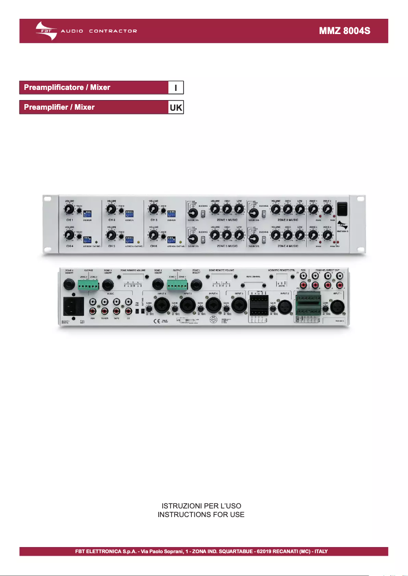 Page n°1 - Manuel utilisateur FBT MMZ 8004S