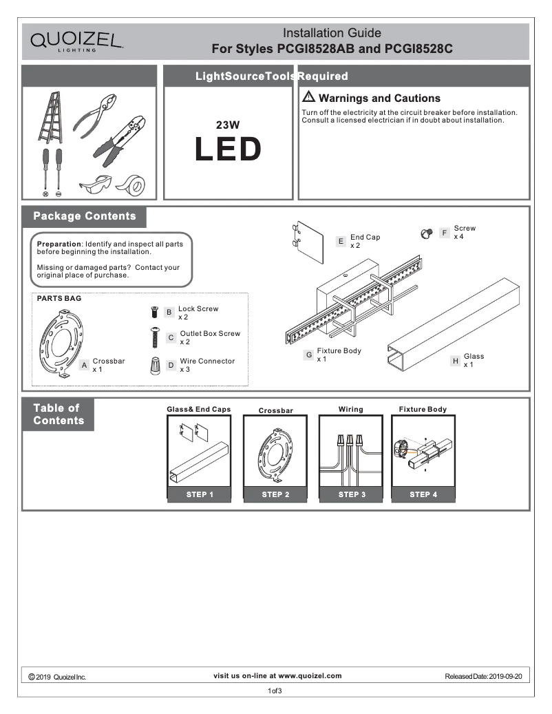 Page n°1 - Manuel utilisateur Quoizel Giselle PCGI8528AB