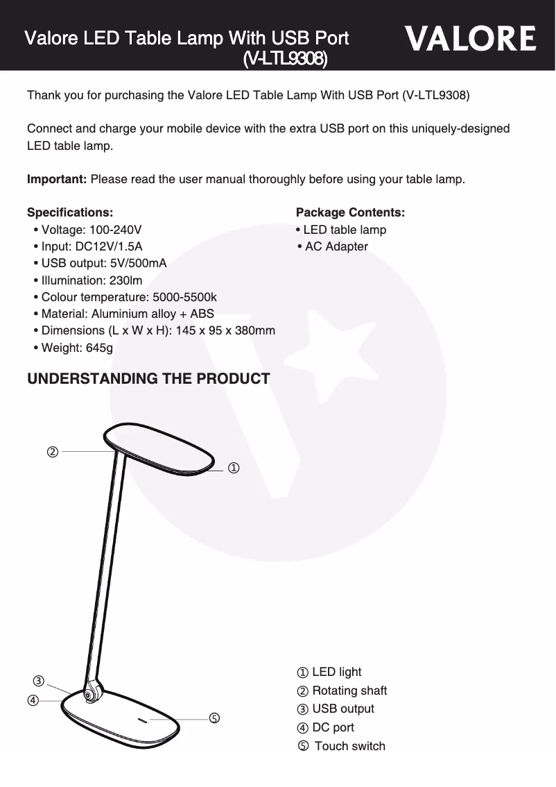 Page n°1 - Manuel utilisateur Valore V-LTL9308