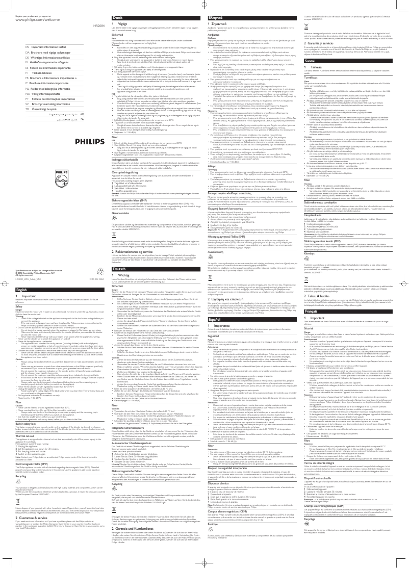 Page 1 de la notice Manuel utilisateur Philips HR2084 Pure Essentials