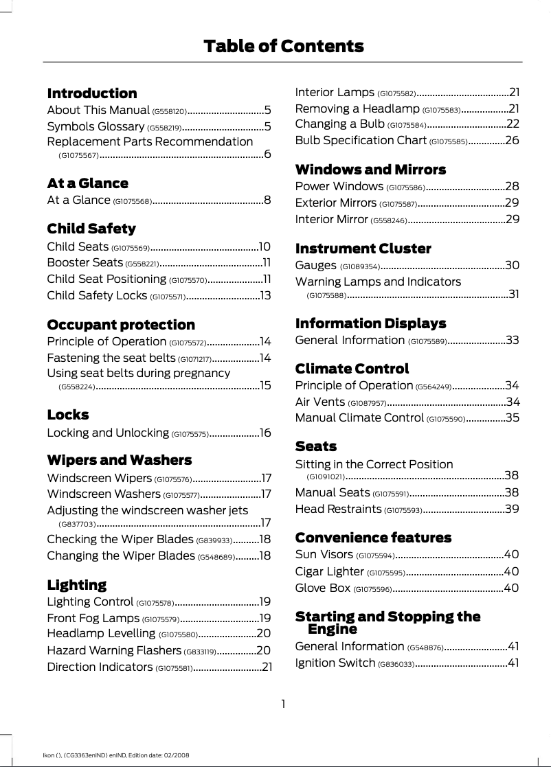 Page 1 de la notice Manuel utilisateur Ford Ikon (2011)