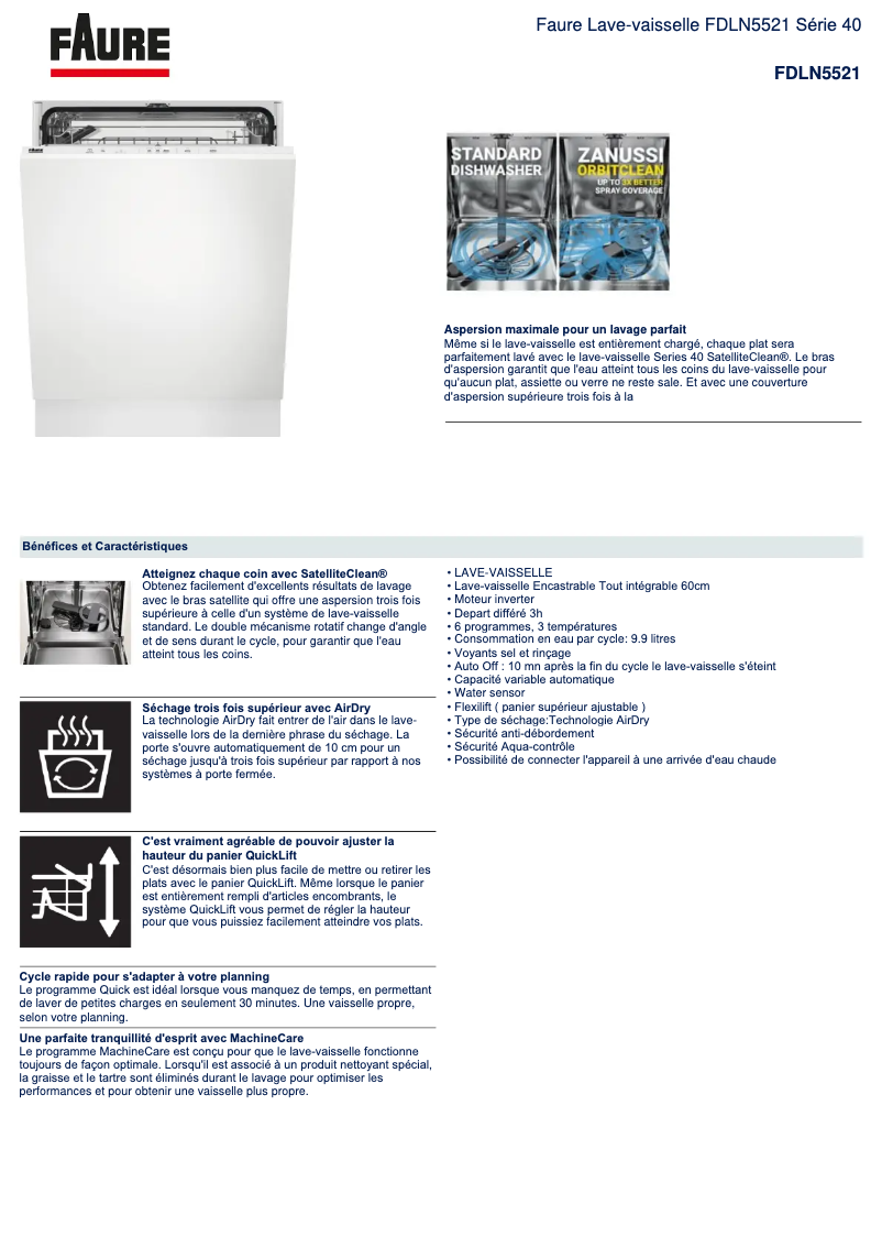 Page n°1 - Fiche technique Faure FDLN5521